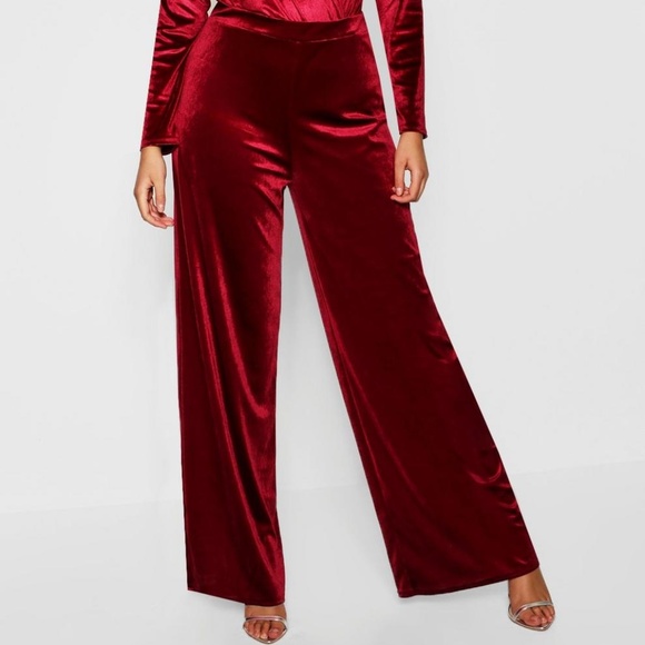 red velvet wide leg pants